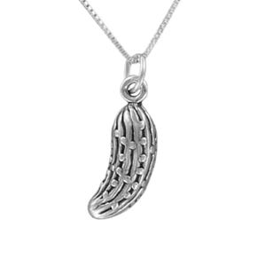 PICKLE NECKLACE - 925 Sterling Silver - Cucumber Pickled Humorous Chef Cook Kitchen Food