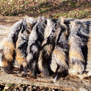 Grey Fox Tail w Beautiful Patterns & Deerskin Tie