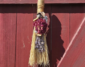Mini Sweeper Broom . Besom ~ For Altar or Home Decor ~ Dried Peony Flower w Birch Bark & Lavender