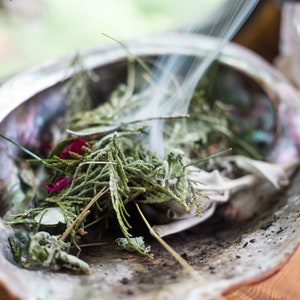 majik.cleansing.plant.blend - 1/2 oz blend - five sages, cedar, juniper, monarda, catmint, catnip, rose petals, eucalyptus, mugwort