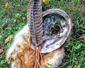 prayer feather smoke.fan - beautiful wild turkey feather ceremonial smudge fan w handcut leather fringe / quartz crystal point