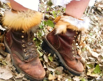 Tie on Boot or Mukluk Toppers: Natural Red Fox Fur & Buckskin