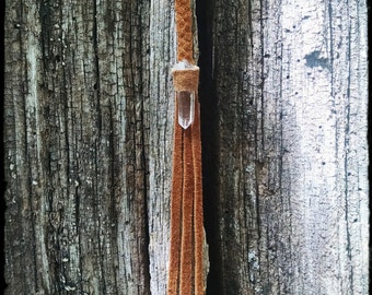 grounding.roots * clear quartz crystal & hand braided buckskin earrings * very lite weight