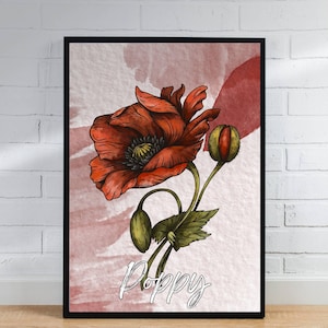 Poppy Birth Flower Print: August Birthday Botanical Art (Digital Download)