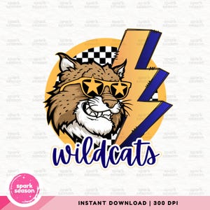 Retro Wildcats Mascot PNG | Checkered Wildcats Png | Preppy Wildcats Shirt Sublimation Design | Wildcats Game Day Png | Trendy Wildcats Png