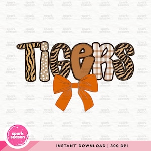 Tigers Coquette PNG | Preppy Tigers Mascot Png | Tigers Coquette Shirt Sublimation Design | Animal Print Tigers Png | Tigers Game Day Png