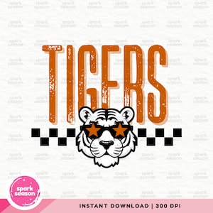 Tigers Mascot PNG | Retro Tigers Mascot Png | Tigers Shirt Sublimation Design | Tigers Game Day Png | Checkered Tigers Png | Tigers Cheer
