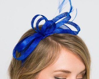 Mini Royal Blue Fascinator - Flitter-by Mesh Royal Blue Fascinator Headband