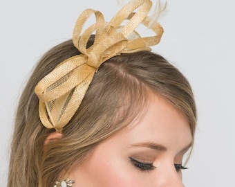 Mini Champagne Gold Fascinator - Flitter-by Mesh Fascinator Headband