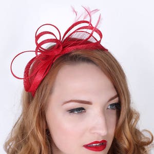 Mini Red Fascinator Flitter-by Mesh Red Fascinator Headband image 1