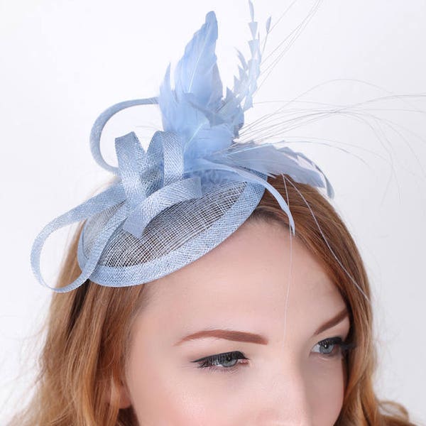 Light Blue Mini Fascinator - Arianna Mini Light Blue Mesh Fascinator