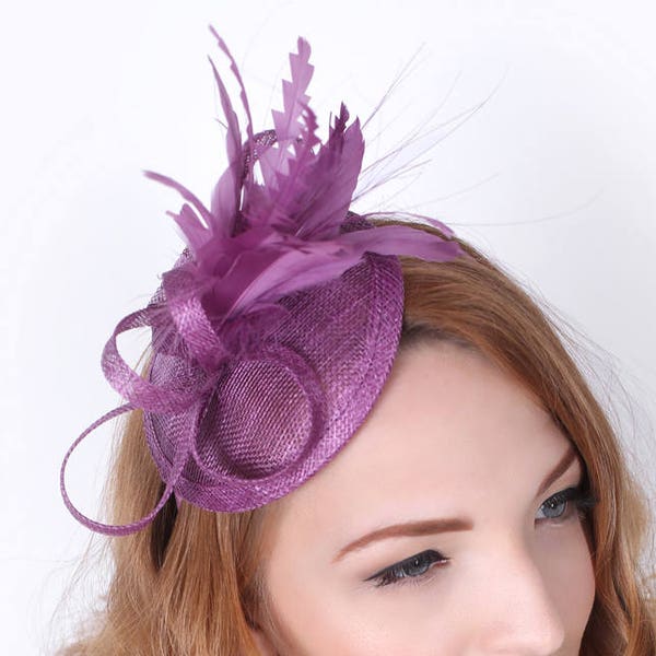 Plum Mini Fascinator - Arianna Mini Plum Mesh Fascintor