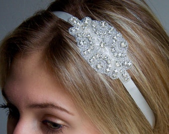 Crystal Rhinestone Medallion Headband - Bridal Glass Crystal Rhinestone Medallion Headband