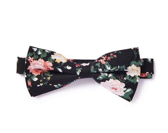 Shabby Chic Floral Bow Tie - Black