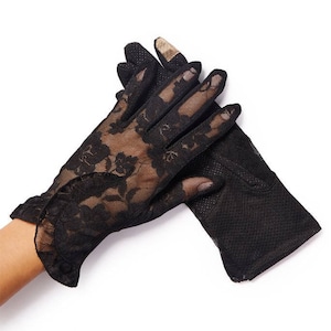 Lacey Black Floral Overlay Lace Gloves