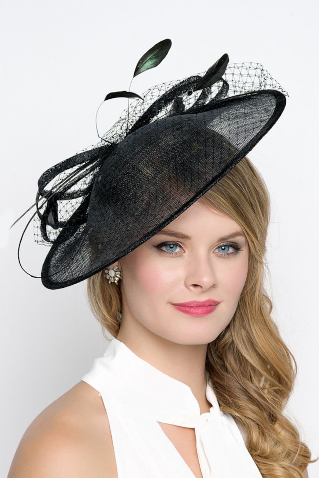 Wide Brim Fascinator Hat with Detachable Headband & Clip, Linen Mesh Bow Elegance begins the moment you arrive. ? This FADVES wide  main image 3