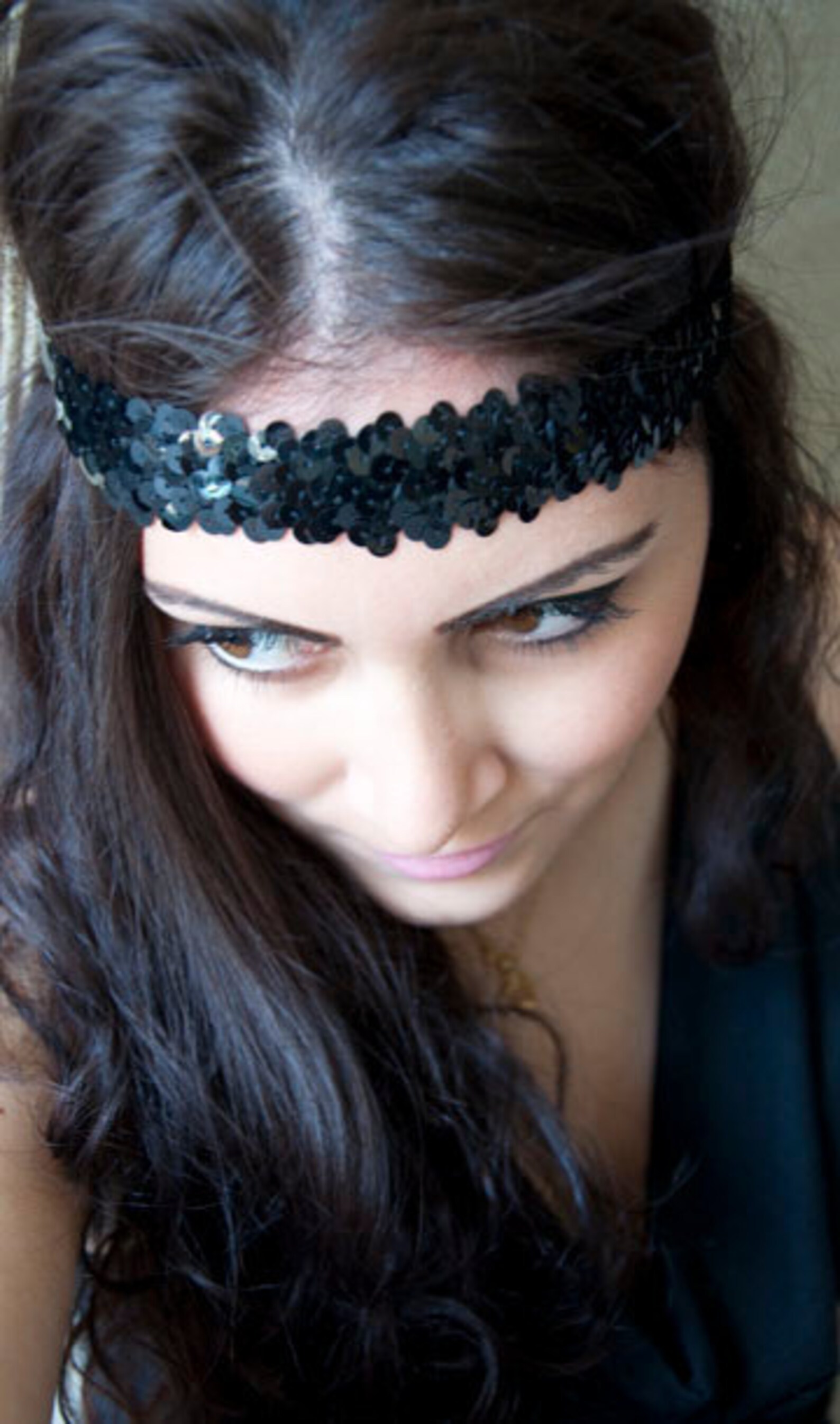 black sequin headpiece