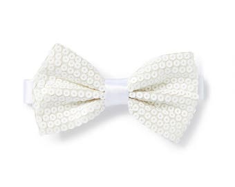 Men's Sequin Bow Tie - White