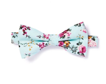 Shabby Chic Floral Bow Tie - Aqua Blue