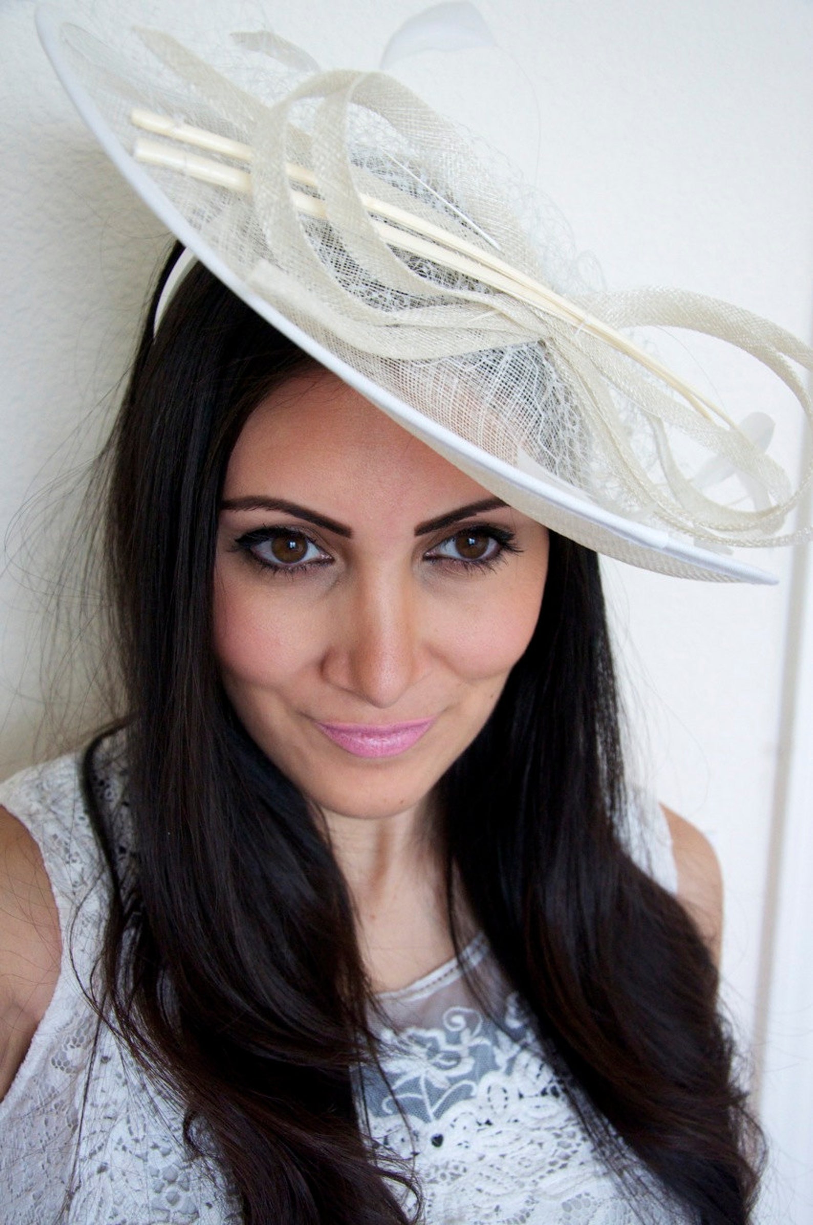 Ivory Fascinator Hat Wide Slightly Brimmed Mesh Fascinator Etsy