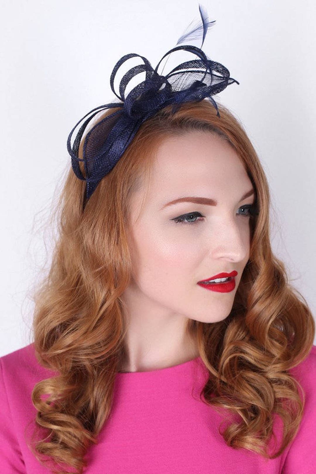 Mini Navy Blue Fascinator Flitterby Mesh Navy Blue Fascinator Headband Etsy