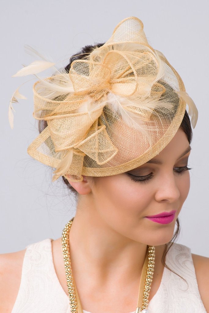 Champagne Gold Fascinator penny Mesh 