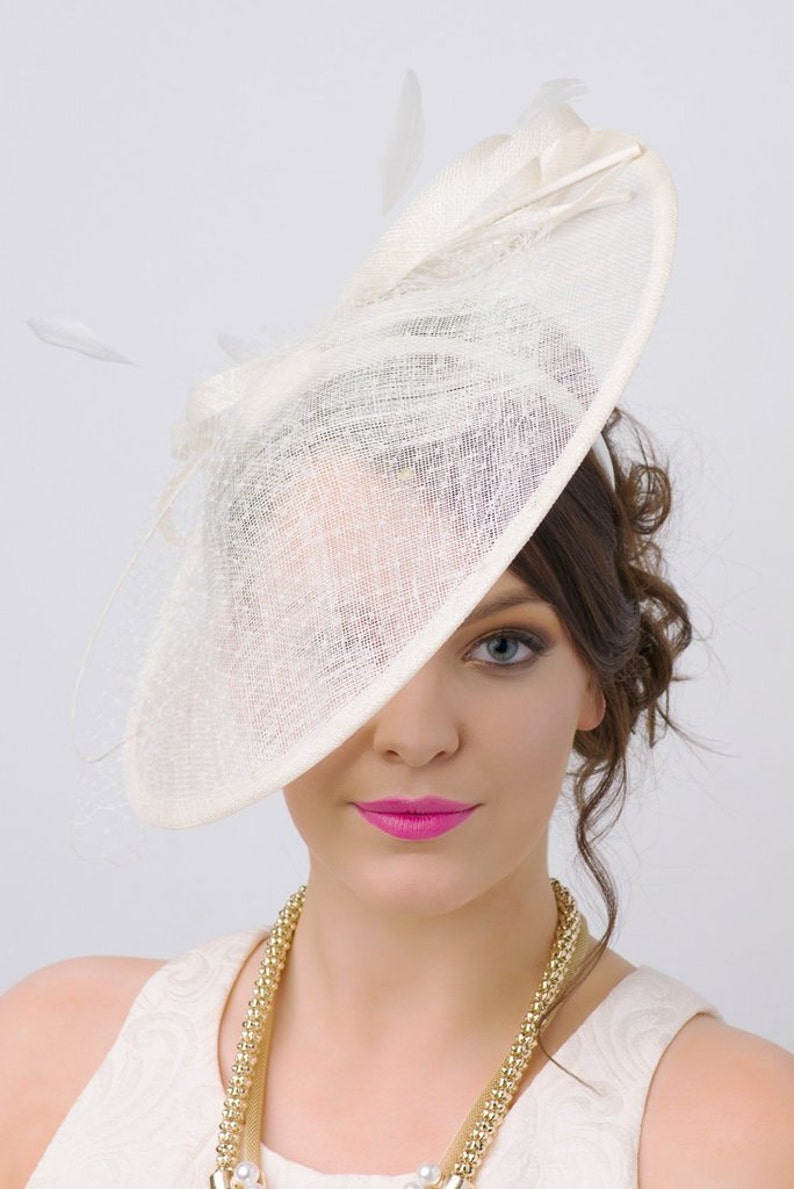 Ivory Fascinator Hat Wendy Wide Slightly brimmed mesh Fascinator Hat on a Headband image 1