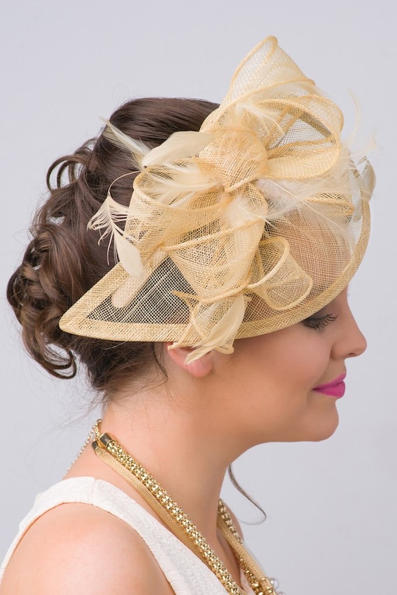 Champagne Gold Fascinator penny Mesh 