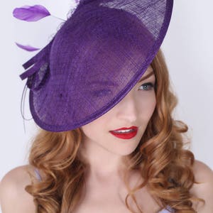 Dark Purple Fascinator Hat - &quot;Wendy&quot; Wide Brimmed Dark Purple mesh Fascinator Hat Headband