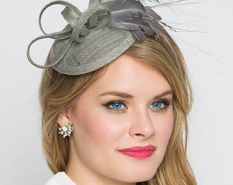 Gray Mini Fascinator - Arianna Mini Gray Mesh Fascinator