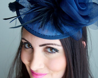 Bibi bleu marine - maille « Kate » Couture anglais chapeau bibi bandeau