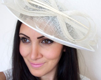 Ivory Fascinator Hat - Wide Slightly brimmed mesh Fascinator Hat on a Headband