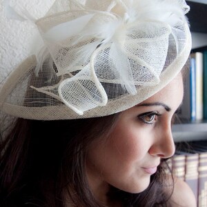 Ivory Fascinator penny Mesh Hat Fascinator With Mesh Ribbons and Ivory ...