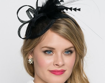 Black Mini Fascinator - Arianna Mini Black Mesh Fascinator