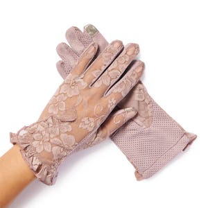 Lacey Vintage Purple Floral Overlay Lace Gloves image 1