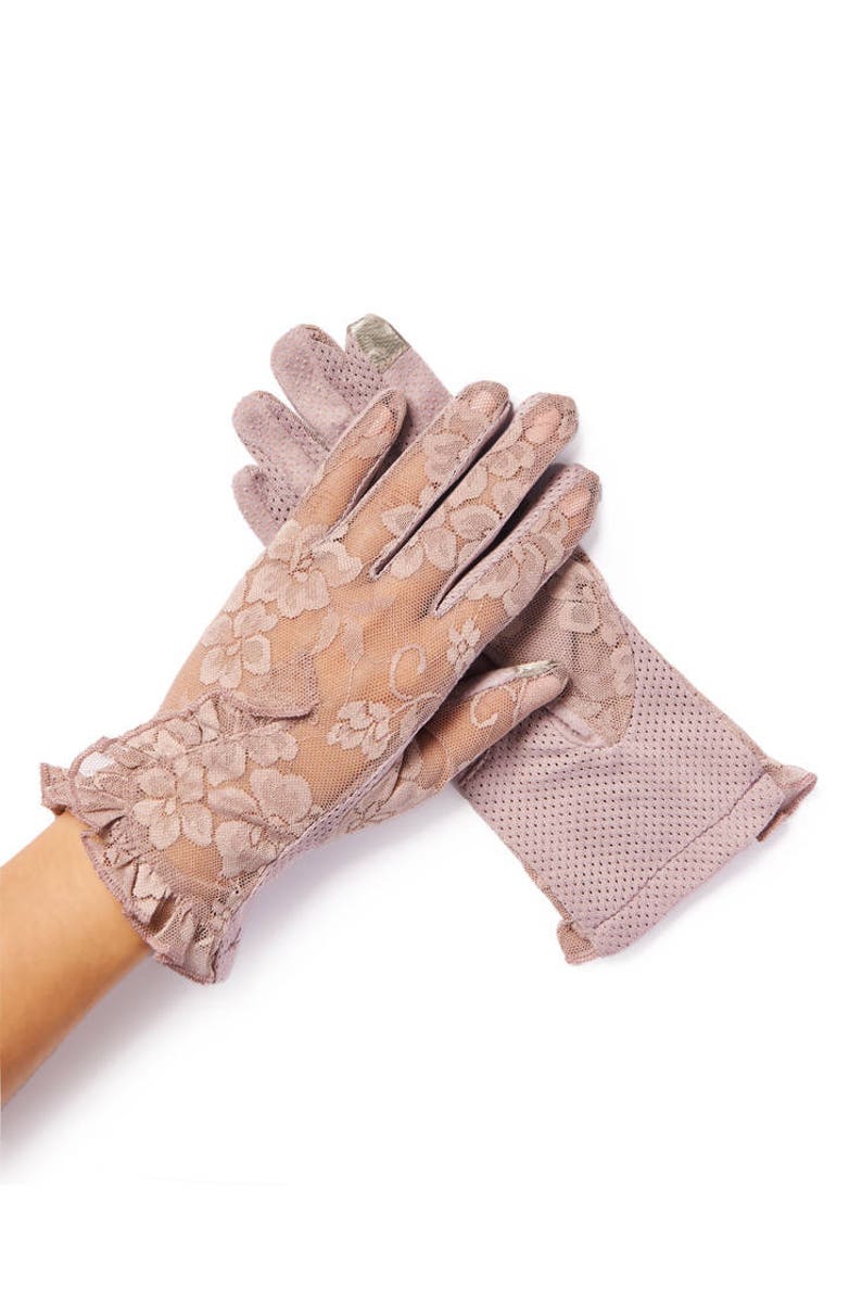 Lacey Vintage Purple Floral Overlay Lace Gloves image 1