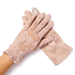 Lacey Vintage Pink Floral Overlay Lace Gloves