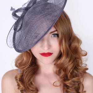Charcoal Gray Fascinator Hat - &quot;Wendy&quot; Wide Brimmed Fascinator Hat Headband