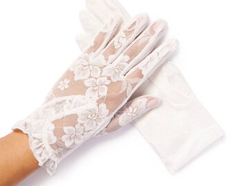Lacey White Floral Overlay Lace Gloves