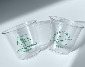 Personalized Wedding Cups, Clear Plastic Cups, Custom Monogram Cups, Wedding Toast Cups, Reception Bar Cups, Party Cups for Special Events