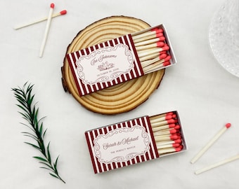 Vintage Swan Wedding Matchbox Favors, The Perfect Match Personalized Matchbooks, Elegant Stripe Wedding Guest Gifts, Custom Matches