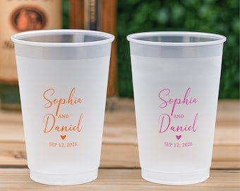 Personalized Wedding Frosted Cups, Custom Reusable Wedding Cups, Elegant Party Drinkware, Wedding Reception Cups, Bride and Groom Favors