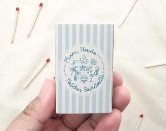 Custom Beach Bachelorette Matchbox Favors – Striped Matchbook Party Keepsake for Bride Tribe, Tropical Weekend, Coastal Girls Trip Gift