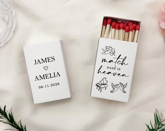 Match Made in Heaven Wedding Matchboxes – Personalized Wedding Favors, Elegant Custom Match Box, Modern Wedding Guest Gifts