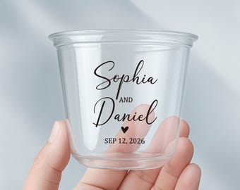 Custom Clear Plastic Cups for Wedding, Engagement Party Cups with Names & Date, Rehearsal Dinner Party Decor, Beer Cups, Soft Party Cups