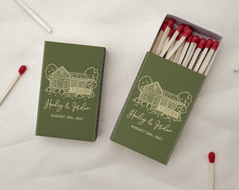 Custom Matchboxes for Weddings – Venue Illustration Matches, Matchbox Favors, Bridal Shower & Wedding Guest Favors