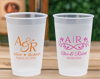Personalized Wedding Cups, Custom Frosted Plastic Cups, Bulk Wedding Drink Cups, Party Favors for Guests, Reception Decor, Engagement Party