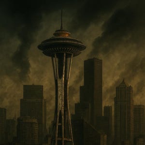 Dystopian Seattle Print: Cyberpunk Cityscape Wall Art (Digital Download)
