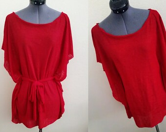 Loose Fit Red Batwing Knit Sweater - Small/Medium