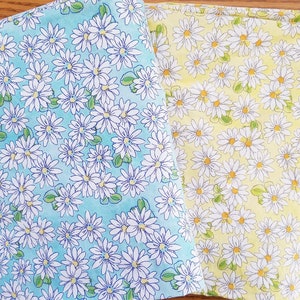 Daisy Flower 100% Cotton Fabric - GOOD FOR MASKS - Blue and Yellow